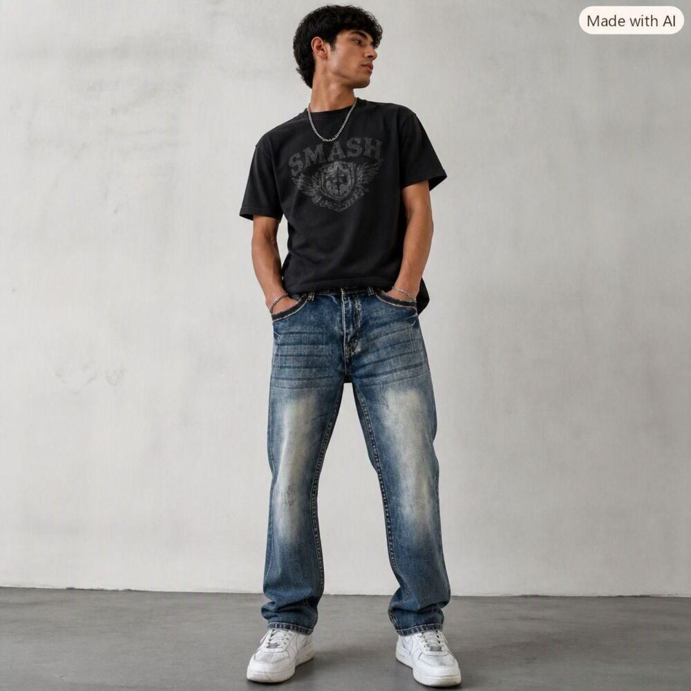 Smash Men’s Medium‑Wash Straight Jeans 36×33